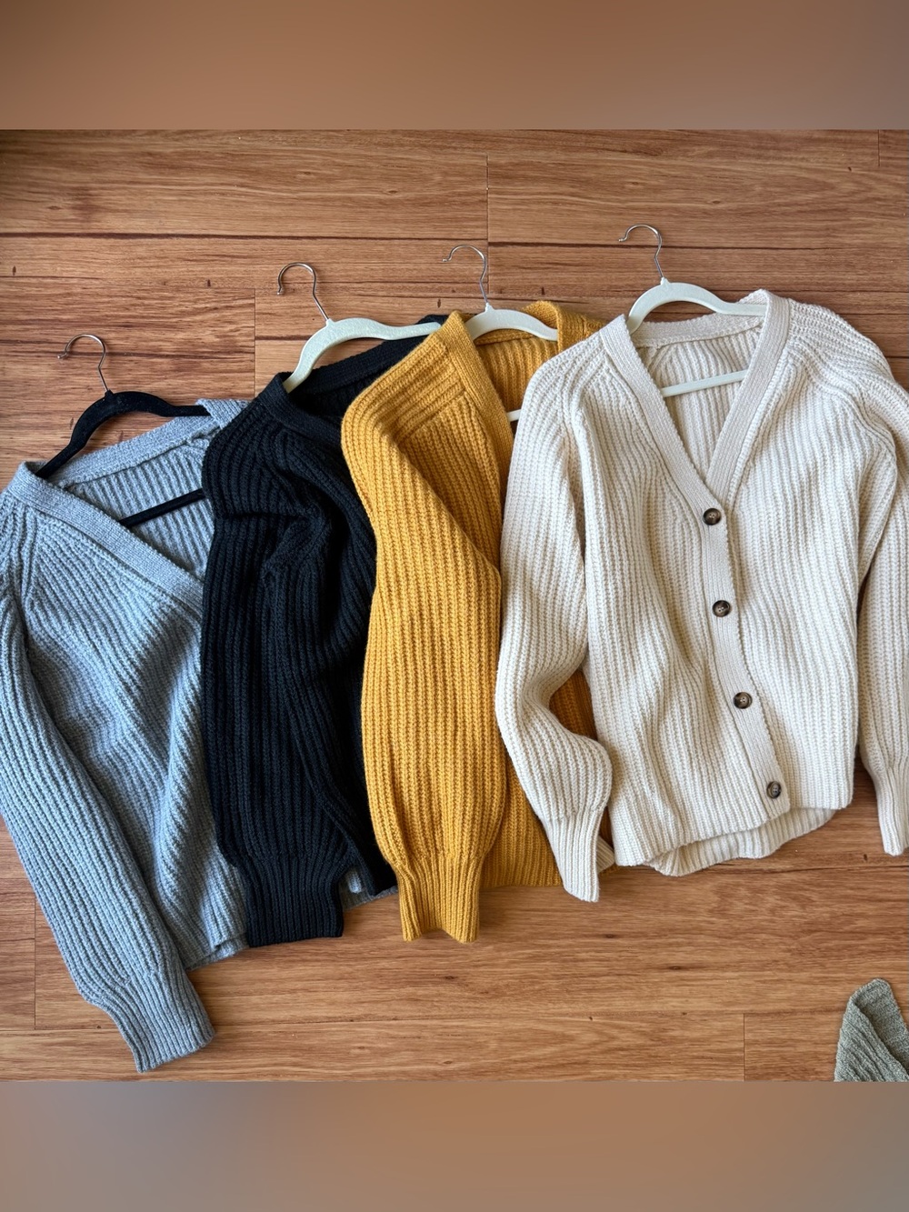 Cozy Ribbed Button-Front Cardigan Sweaters - Cream, Mustard, Black, Gray